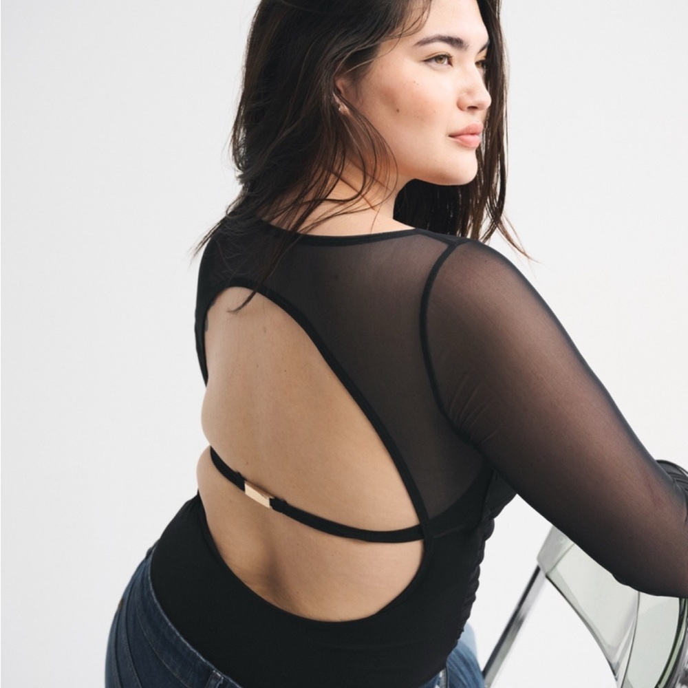 Abercrombie & Fitch - Black Sheer Long Sleeve Bodysuit w/ Open Back (NEW)